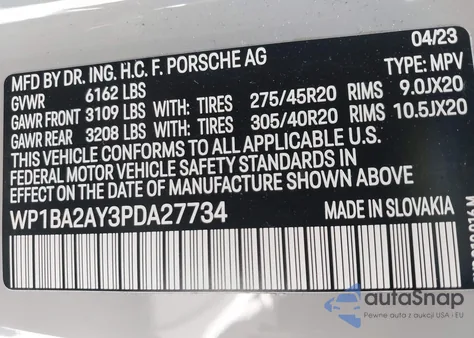 2023 Porsche Cayenne Coupe Platinum Edition z USA, uszkodzony, nr VIN WP1BA2AY3PDA27734